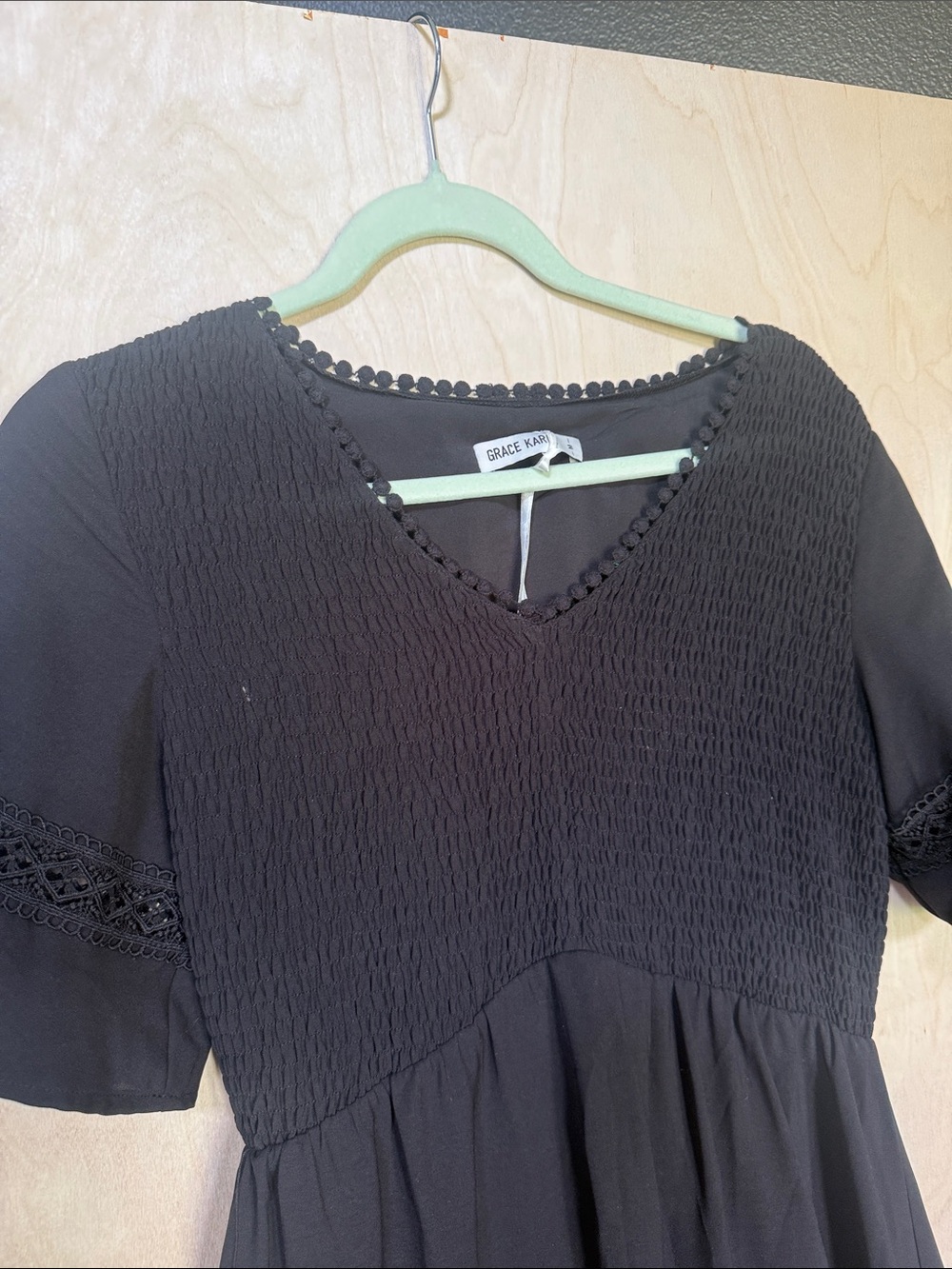 Grace Karin Black Midi Dress with Smocked Bodice - Picture 2 of 5